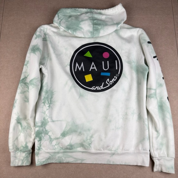 Maui and Sons Hoodie Men Small Green Tie Dye Logo‎ Graphic Pullover Surf Style - Picture 2 of 10